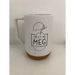 Made By Meg Catering White Tall Ceramic Coffee Mug Cork Bottom Base Matte Finish
